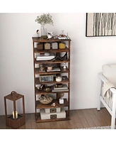 Patented 7-Tier Double Rows Shoe Rack Vertical Wooden Storage Organizer Rustic
