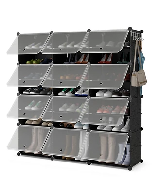 Portable Shoe Rack Organizer 12-Cube 48 Pair Shelf Storage Cabinet w/Hook