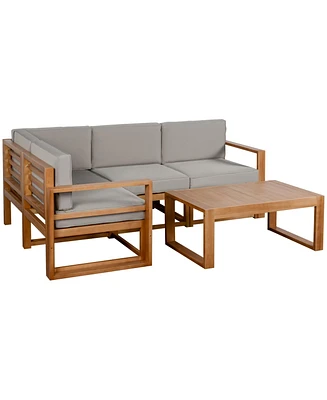 Outsunny 5pc Patio Furniture Set, Wood Sectional Sofa Cushions, Table,