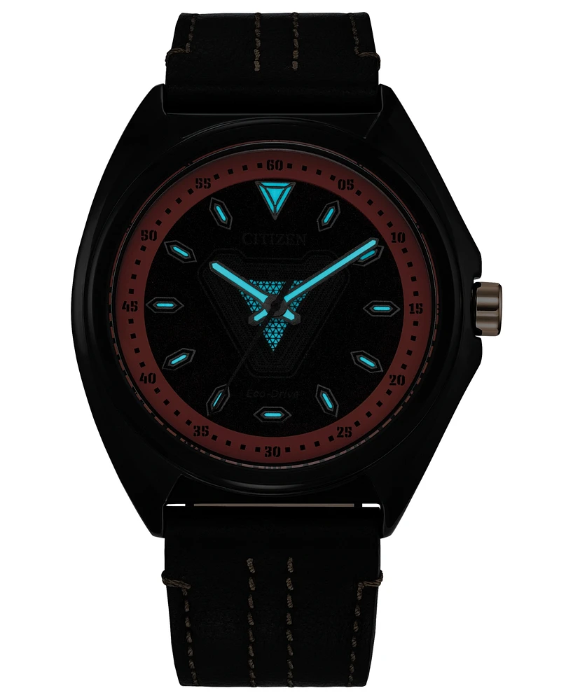 Citizen Eco-Drive Men's Marvel Tony Stark Black Leather Strap Watch 43mm