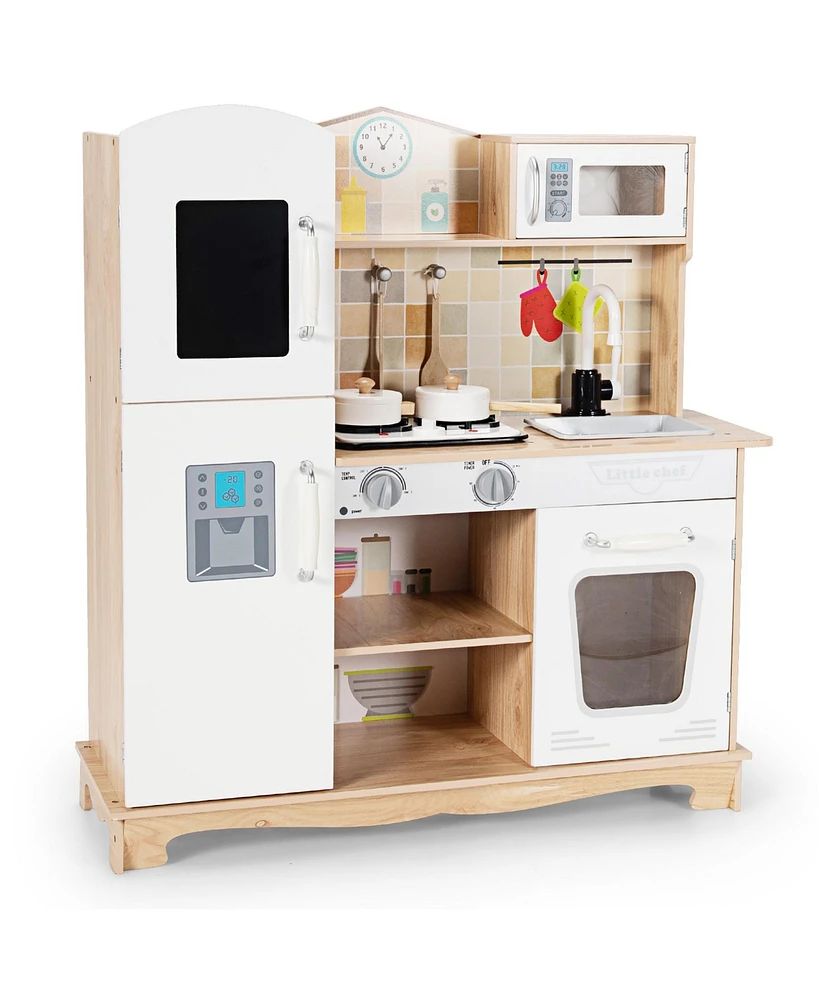 Wooden Kids Pretend Kitchen Playset Cooking Play Toy w/ Utensils & Sound