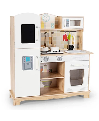 Wooden Kids Pretend Kitchen Playset Cooking Play Toy w/ Utensils & Sound