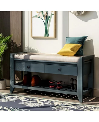 Shoe Rack With Cushioned Seat And Drawers, Multipurpose Entryway Storage Bench
