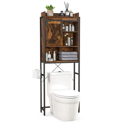 Over-The-Toilet Storage Cabinet Bathroom Organizer w/ Sliding Barn Door
