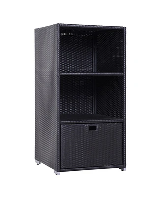 Outsunny Pe Rat Pool Towel Rack with 2 Storage Shelves Basket