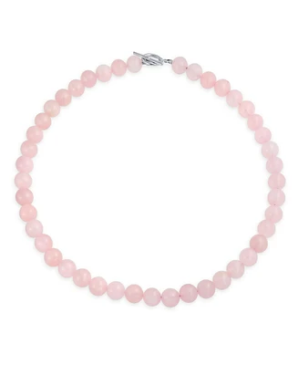Bling Jewelry Plain Simple Classic Pale Pink Natural Rose Quartz Round 10MM Bead Strand Necklace Silver Plated Clasp