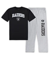 Men's Concepts Sport Black, Heather Gray Las Vegas Raiders Big and Tall T-shirt and Pajama Pants Sleep Set