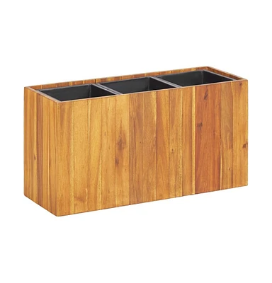 Garden Raised Bed with 3 Pots Solid Acacia Wood