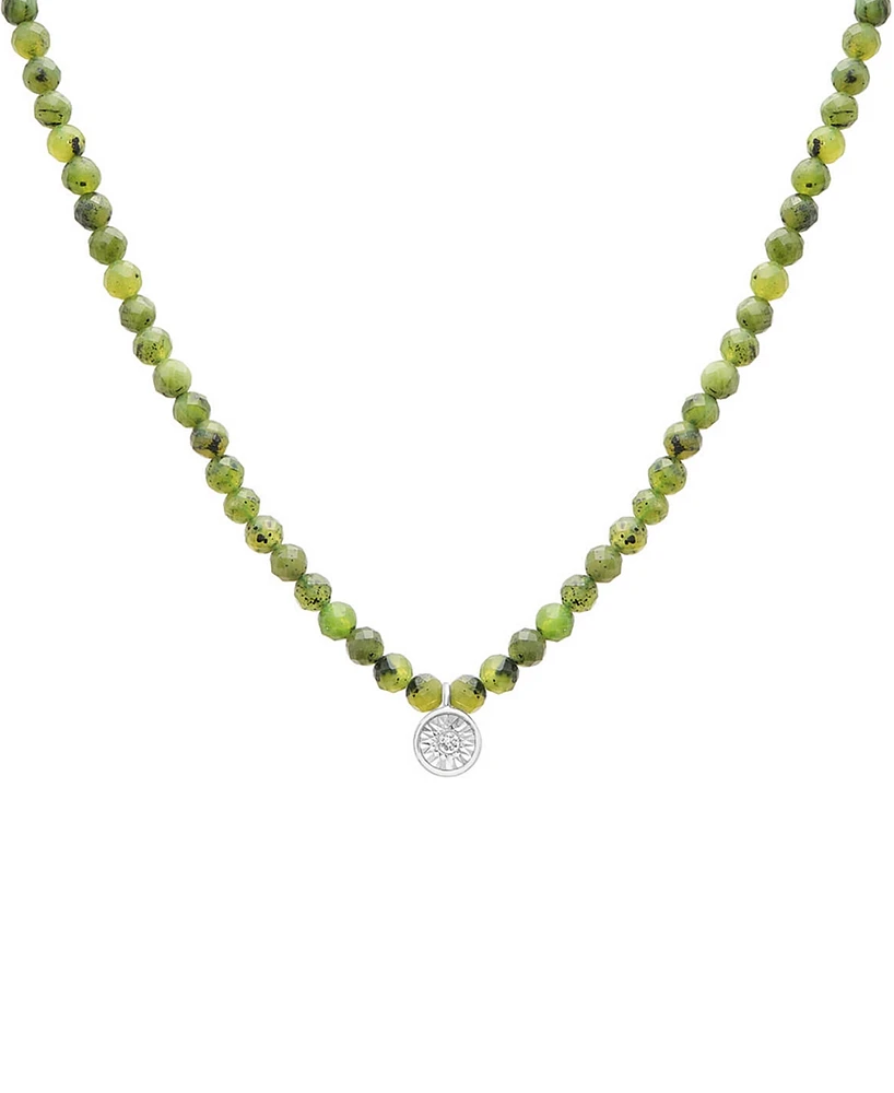 Black Spinel & Diamond Accent Beaded 17" Pendant Necklace Sterling Silver (Also Turquoise, Lapis Lazuli, Jade)