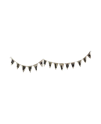 18.75" Battery Operated Led Lighted Burlap Happy Halloween Banner