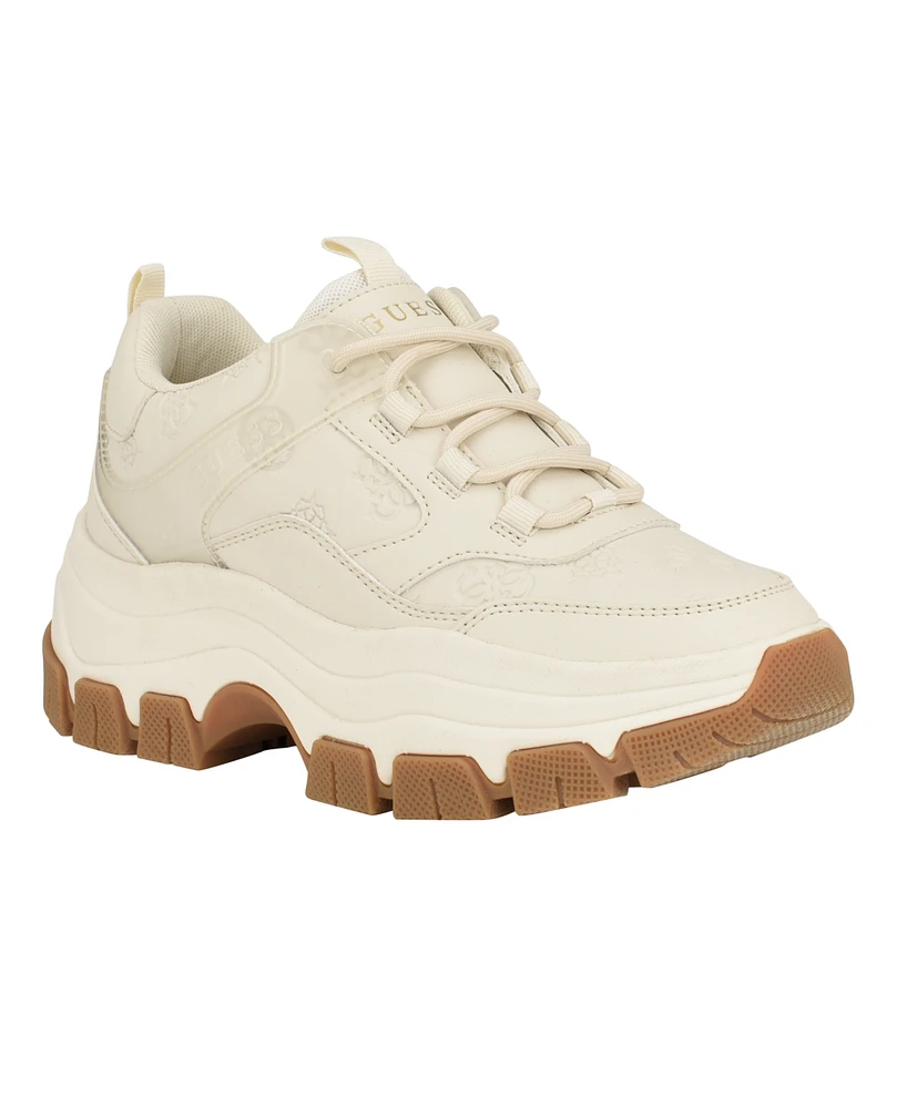 Guess Women's Bisun Lugged Rubber Sole Lace Up Platform Sneakers