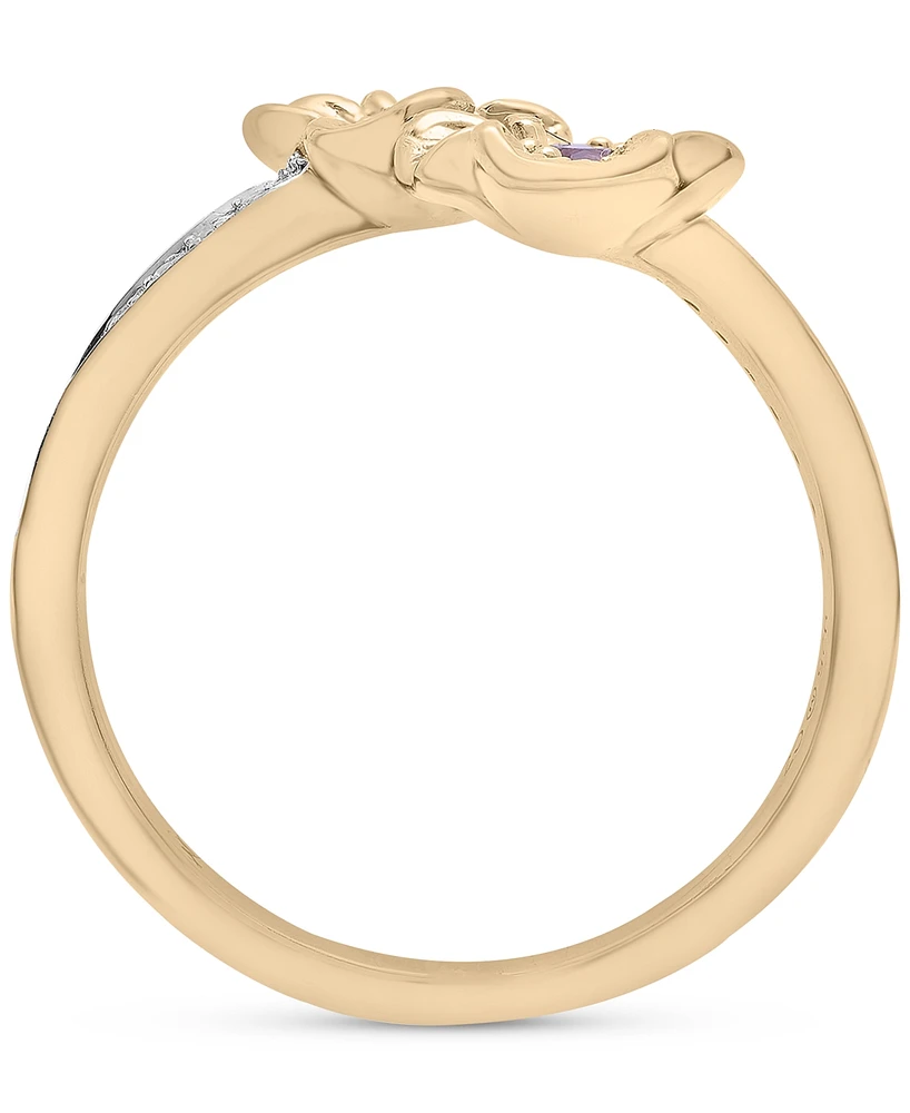Amethyst (1/10 ct. t.w.) & Diamond Accent Flower Bypass Ring in 14k Gold-Plated Sterling Silver
