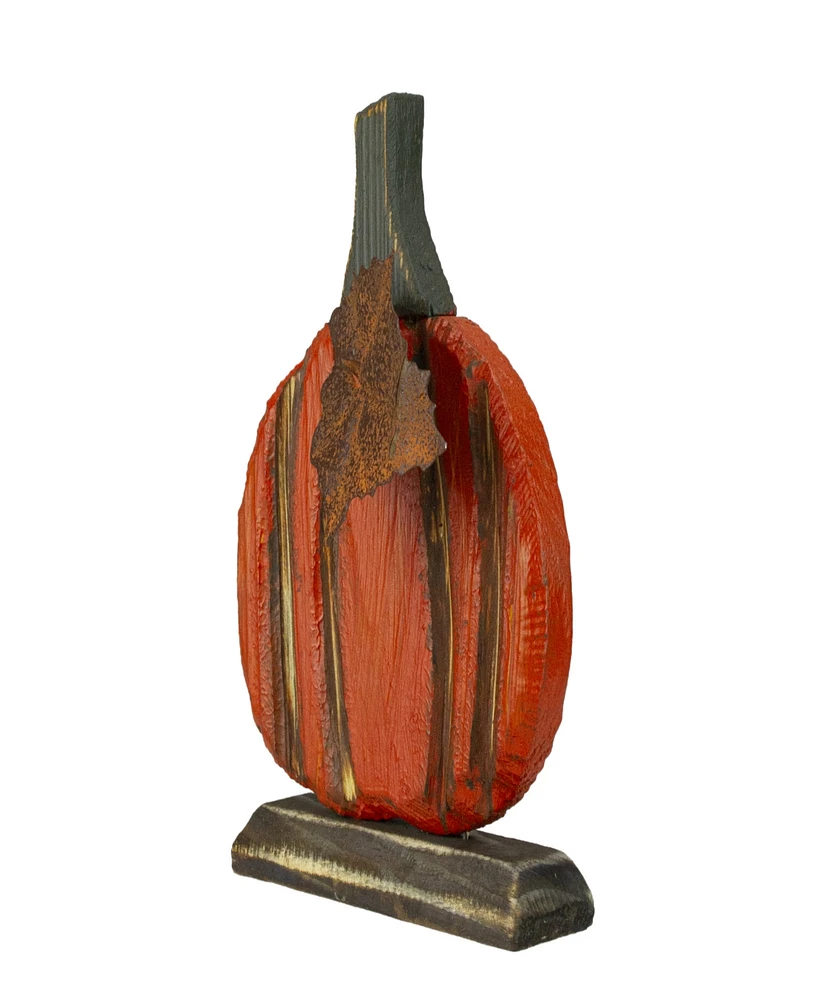 6.5" Orange Carved Wood Autumn Harvest Pumpkin Decoration