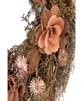 Orange and Coral Pink Twig and Floral Autumn Harvest Wreath 13.75" Unlit