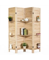 4 Panel Folding Room Divider Screen W/3 Display Shelves 5.6 Ft Tall