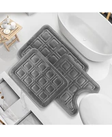 3 Piece Ultra Soft Non-Slip Plush Memory Foam Bath Rug Set - Small, Large & Contour Waffle Design