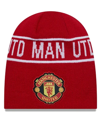 Men's New Era Red Manchester United Wordmark Skull Knit Hat