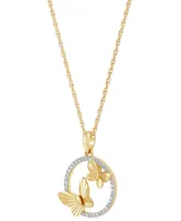 Diamond Butterfly Open Circle Pendant Necklace (1/10 ct. t.w.) in 14k Gold-Plated Sterling Silver, 16" + 2" extender