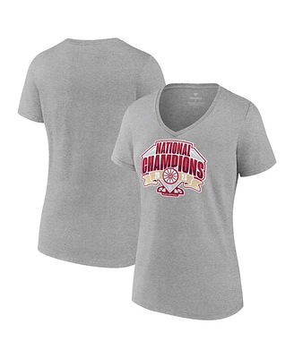 Women's Fanatics Gray Oklahoma Sooners 2023 Ncaa Softball College World Series Champions Official Logo V-Neck T-shirt