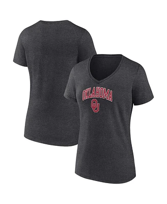 Women's Fanatics Heather Charcoal Oklahoma Sooners Evergreen Campus V-Neck T-shirt