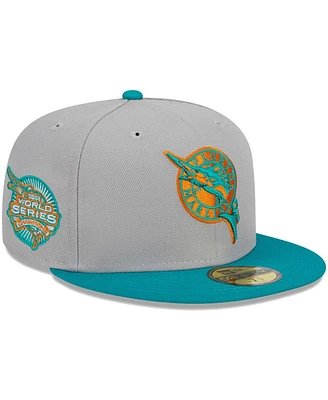 Men's New Era Gray, Teal Florida Marlins Cooperstown Collection 59FIFTY Fitted Hat