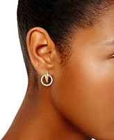 Rope Textured Circle Doorknocker Drop Earrings in 14k Two-Tone Gold