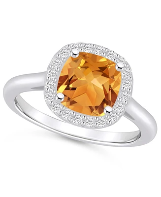 Macy's Citrine (2 ct. t.w.) and Diamond (1/4 Halo Ring 14K White Gold