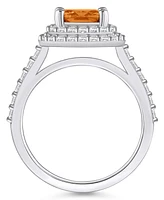 Macy's Citrine and Diamond Accent Halo Ring 14K White Gold