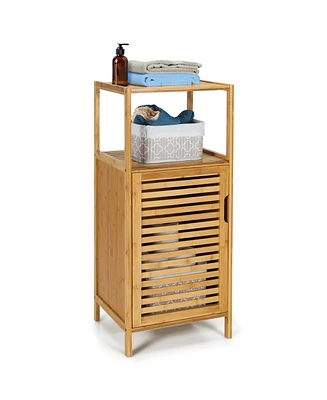 Bamboo Bathroom Storage Floor Cabinet w/Door and Shelf Corner Cabinet