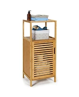 Bamboo Bathroom Storage Floor Cabinet w/Door and Shelf Corner Cabinet