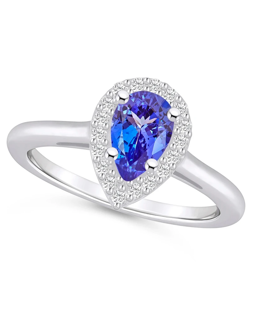 Tanzanite (7/8 ct. t.w.) & Diamond (1/5 Pear Halo Ring 14k Gold