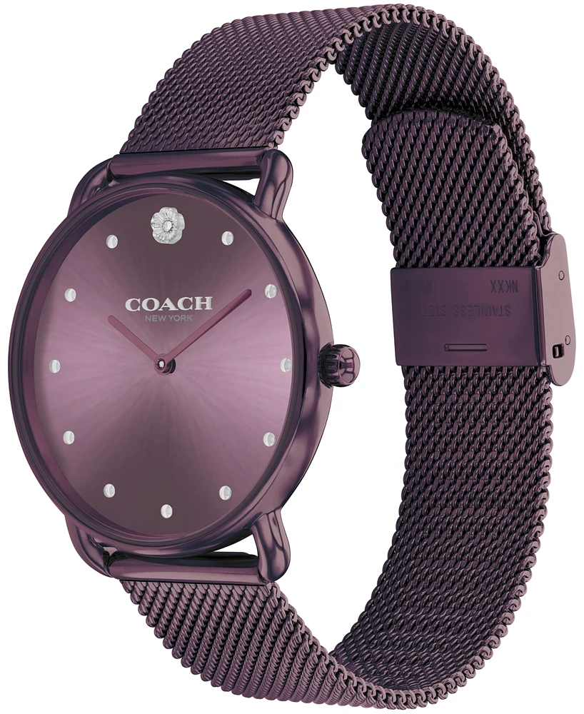 Coach Women's Elliot Purple Stainless Steel Mesh Bracelet Watch 36mm