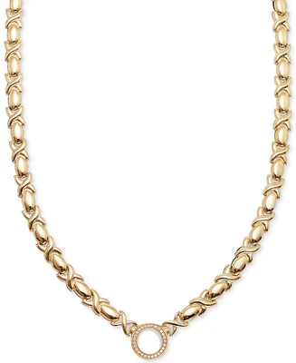Diamond Circle Stampato 18" Collar Necklace (1/6 ct. t.w.) in 14k Gold-Plated Sterling Silver