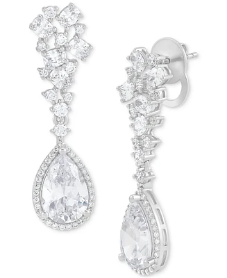 Arabella Cubic Zirconia Pear Halo Cluster Drop Earrings in Sterling Silver