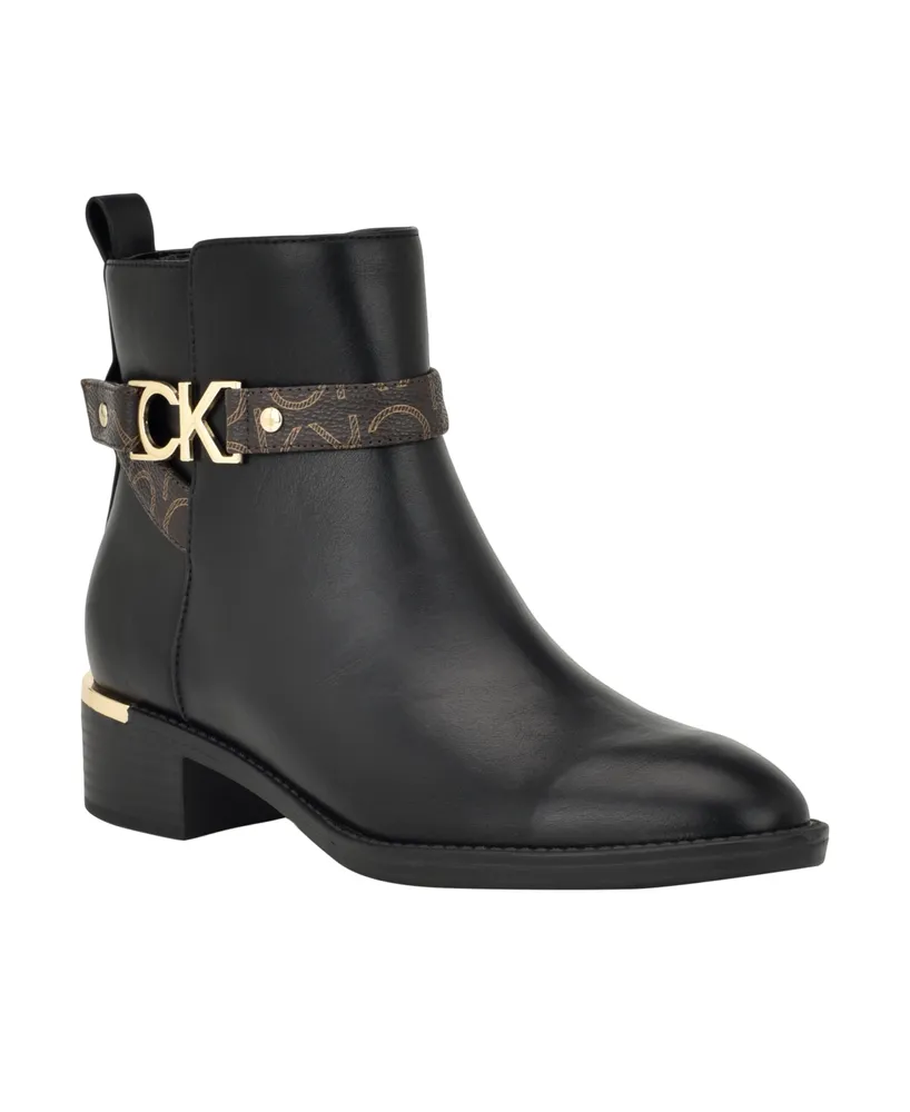 Calvin Klein Women's Dhara Logo Strap Block Heel Booties