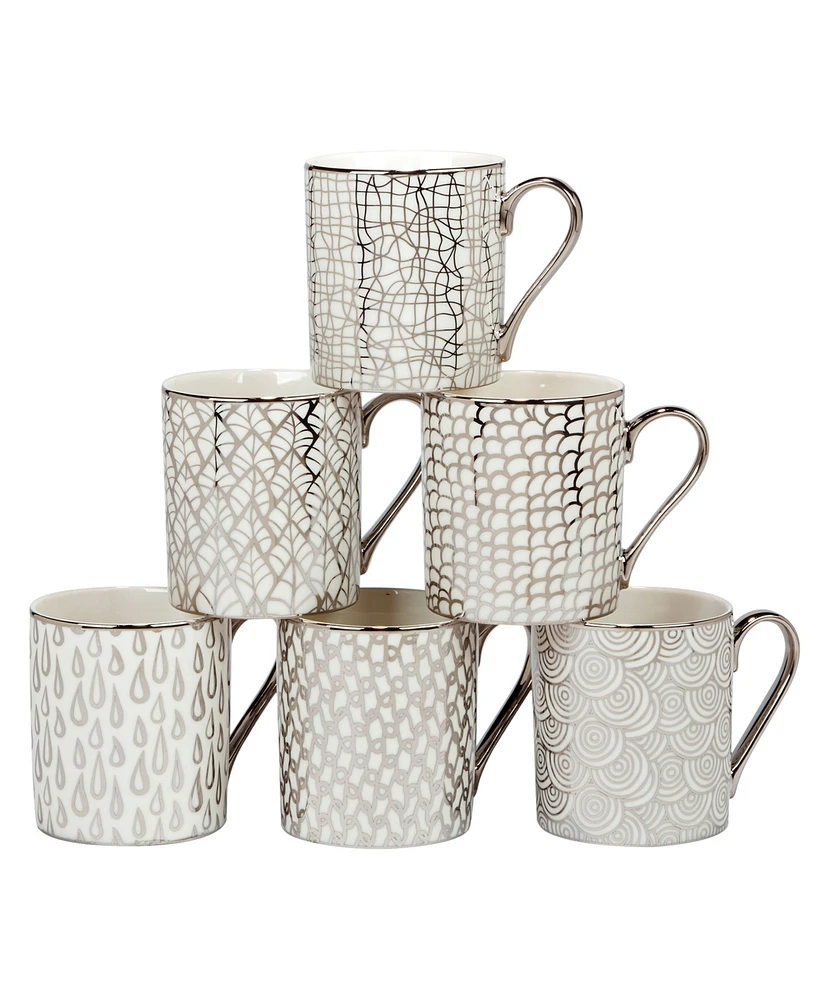 Certified International Mosaic Silver-Tone Plated 14 oz. Can Mugs, Set of 6
