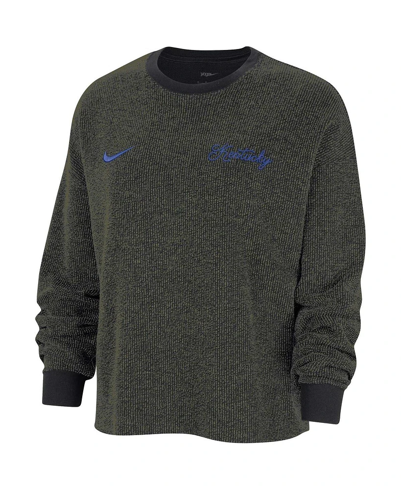 Women's Nike Black Kentucky Wildcats Yoga Script Pullover Sweatshirt