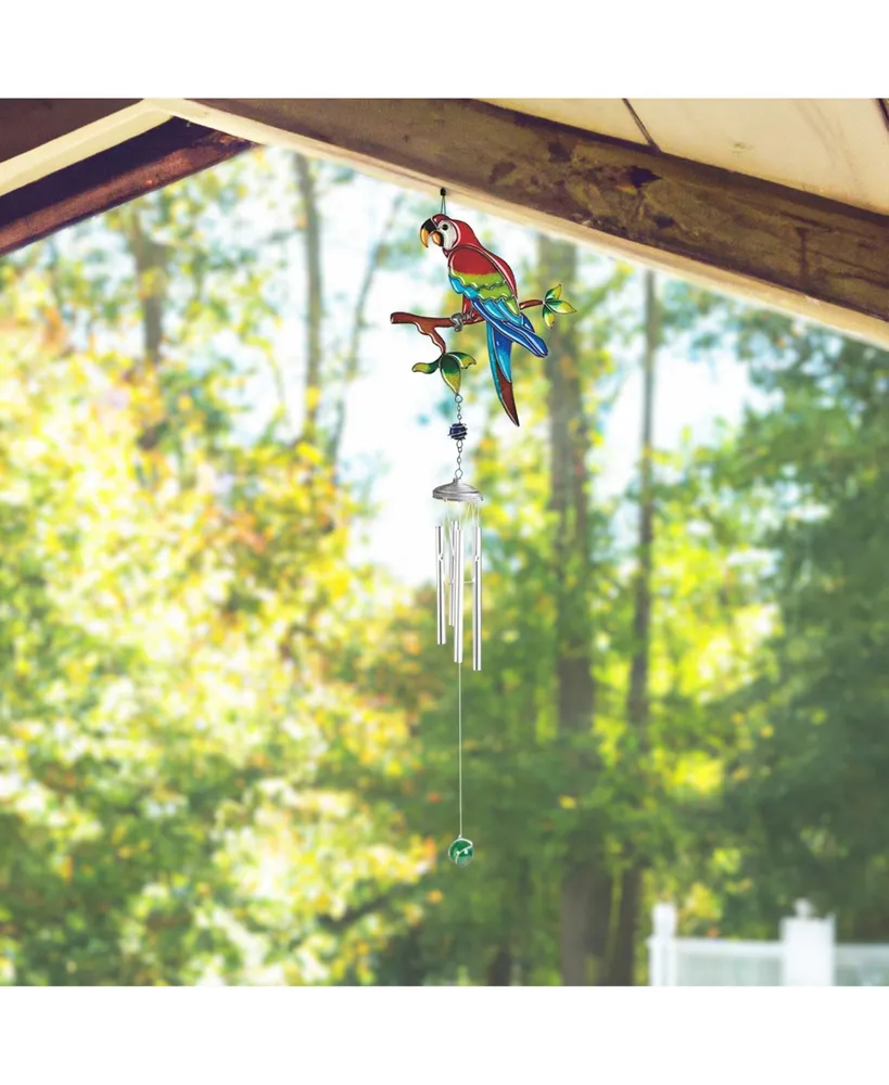 34" Long Red Parrot Pewter Wind Chime with Gem
