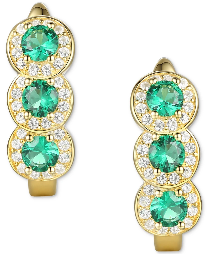 Lab-Created Emerald (1/2 ct. t.w.) & Lab-Created White Sapphire (1/4 ct. t.w.) Triple Halo Leverback Earrings in 14k Gold-Plated Sterling Silver