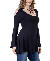 24seven Comfort Apparel Women's Criss Cross Long Sleeve Top