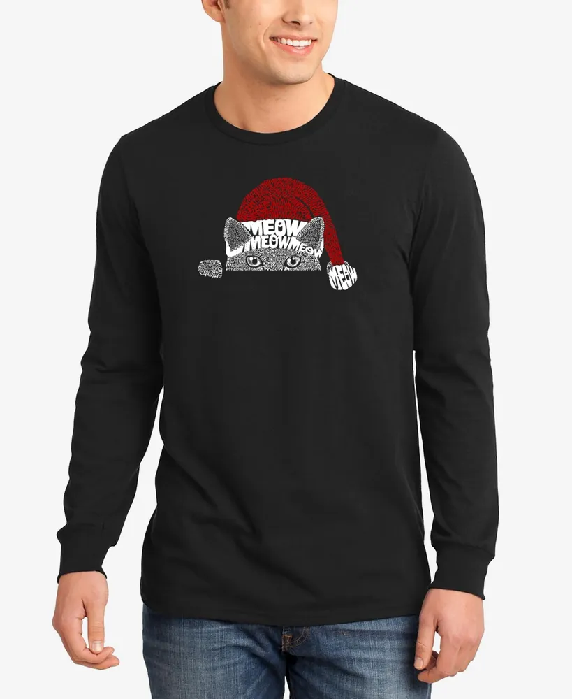La Pop Art Men's Christmas Peeking Cat Word Long Sleeve T-shirt