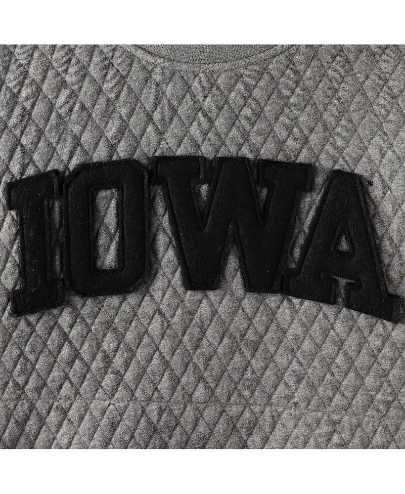 Women's Pressbox Heather Charcoal Iowa Hawkeyes Moose Quilted Pullover Sweatshirt