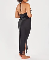 iCollection Plus Silky Stretch Satin Halter Nightgown