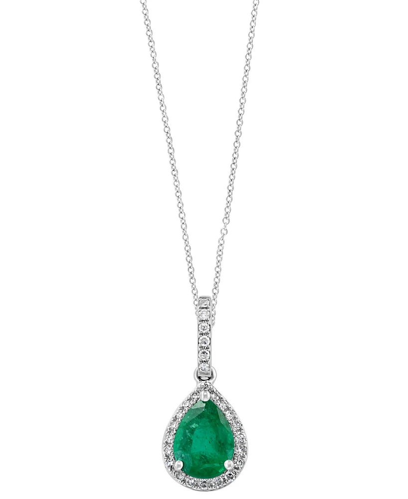 Effy Emerald (9/10 ct. t.w.) and Diamond (1/8 ct. t.w.) Drop Pendant in 14k White Gold, Created for Macy's