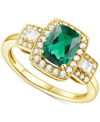 Lab-Grown Emerald (1 ct. t.w.) & White Sapphire (1/2 Halo Statement Ring 14k Gold-Plated Sterling Silver (Also Additional Ge