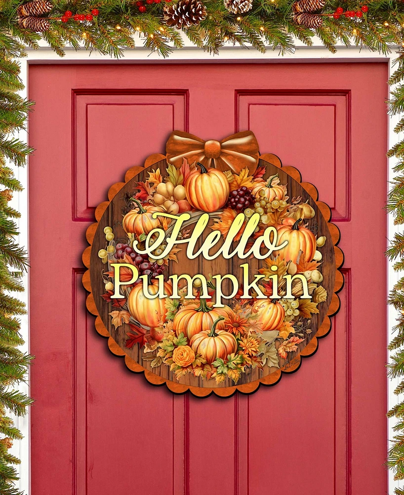 Designocracy Holiday Wooden Door Decor Welcome Sign Hello Pumpkin G. DeBrekht