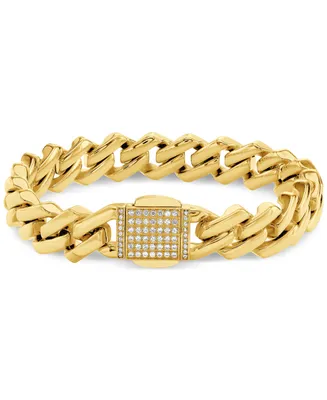 Blackjack Men's Cubic Zirconia-Accented Curb Link Chain Bracelet in Gold-Tone Ion-Plated Stainless Steel
