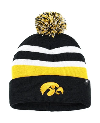 Men's '47 Brand Black Iowa Hawkeyes State Line Cuffed Knit Hat with Pom