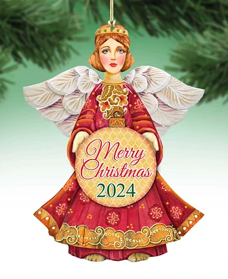 Designocracy 2024 Dated Angel Christmas Wooden Ornaments Holiday Decor Set of 2 G. DeBrekht