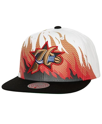 Men's Mitchell & Ness White Philadelphia 76ers Hot Fire Snapback Hat